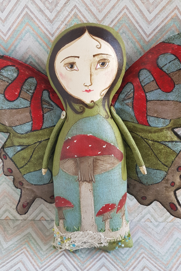 Woodland mushroom art doll.
