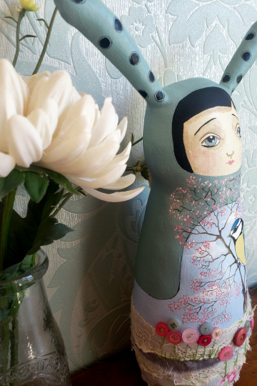 'Springtime' folk art inspired bunny art doll.