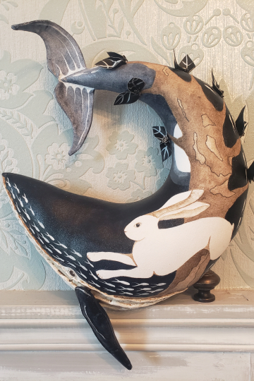 'White hare dreaming' soft sculpture hare.