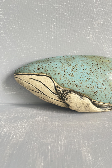 'Into the blue' handmade stoneware whale.