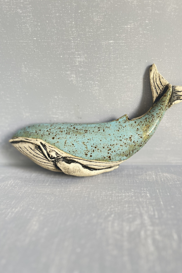 'Into the blue' original handmade stoneware whale.