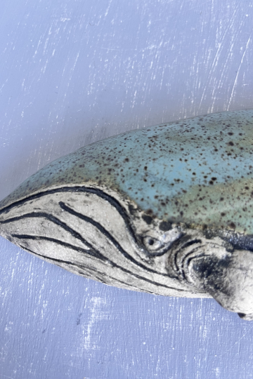 'Into the blue' stoneware whale