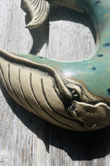 'Into the deep' original ceramic whale sculpture.