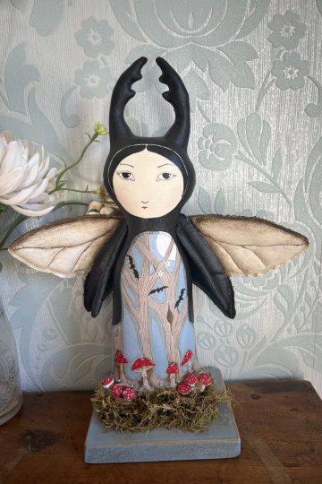 'Stag Beetle Queen' folk art inspired art doll.