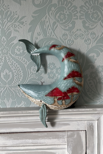'Mushroom dreams' folk art soft sculpture whale.
