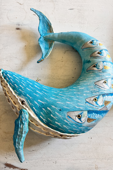 'Of all the fishes in the sea' soft sculpture whale.